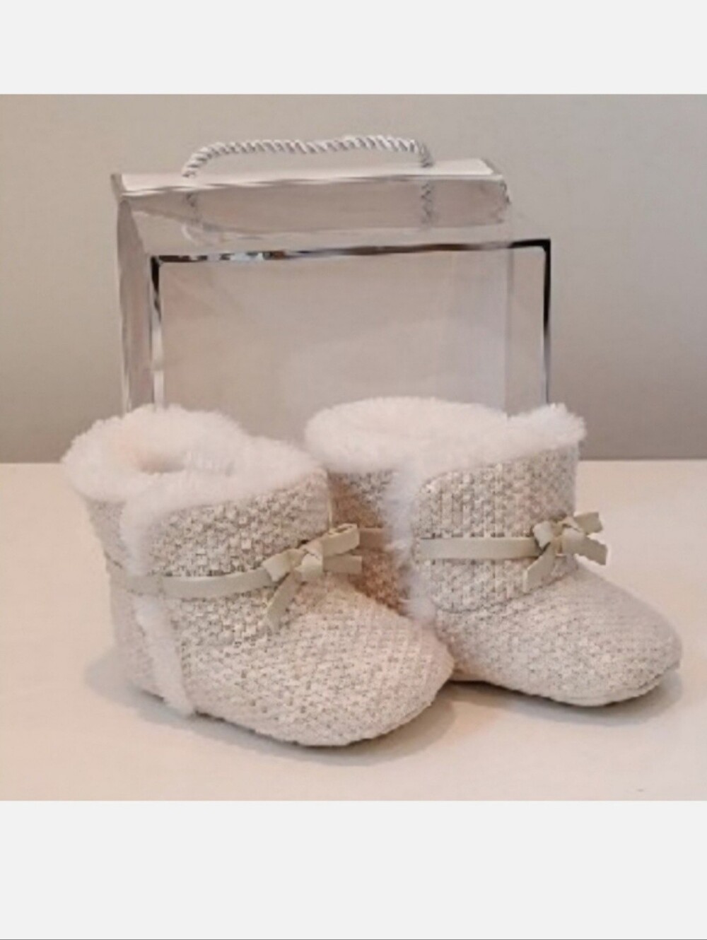 Baby Booties White Faux Fur Knit Kids First Walker Shoes Winter Boots Girls 2 - Picture 7 of 8